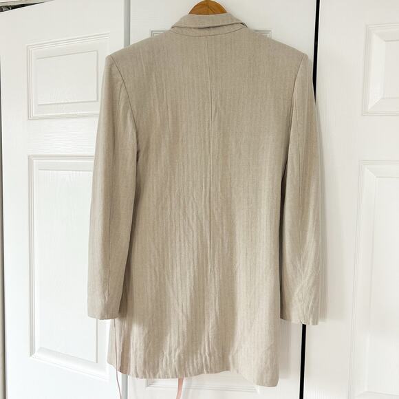 NWT House of CB Colette Linen Blazer Dress Oatmeal Beige Small Belted Wrap Mini - Picture 9 of 10